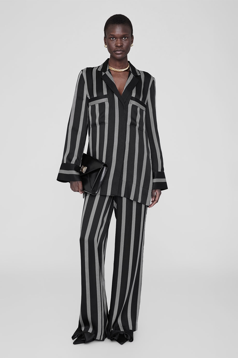 Lynette Shirt - Black Herringbone Stripe - 2