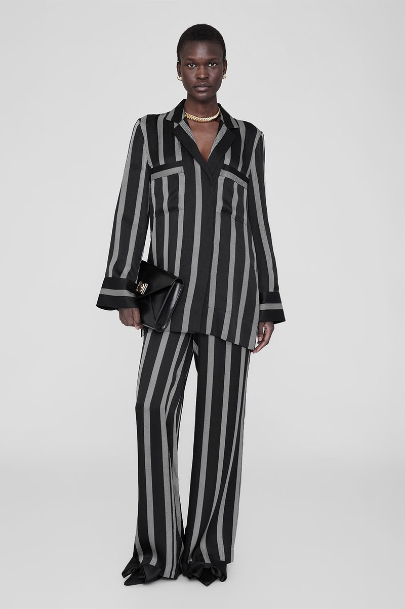 ANINE BING Lynette Shirt - Black Herringbone Stripe outlook