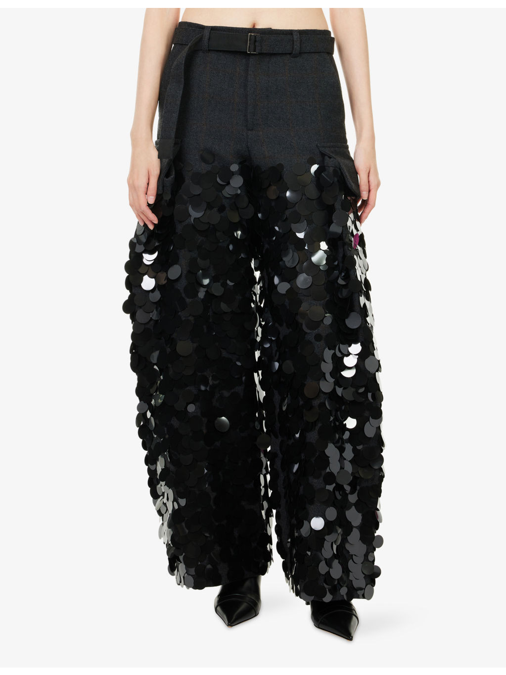 Sequin-Embellished Wide-Leg Wool Trousers - 3