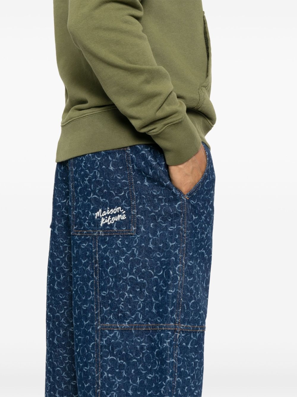 Abstract Daisy-print denim shorts - 5