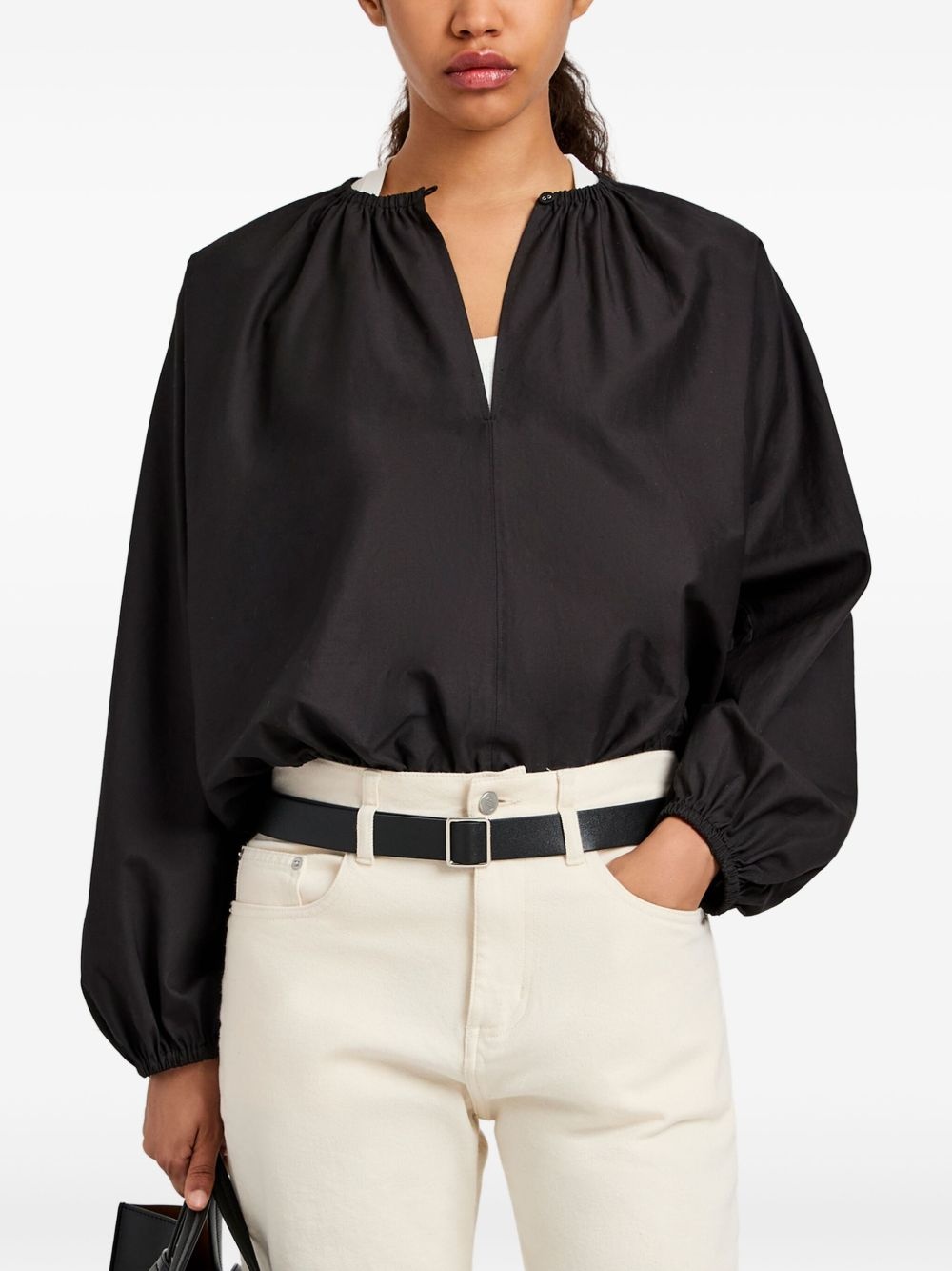 gathered-neck balloon-sleeve top - 5