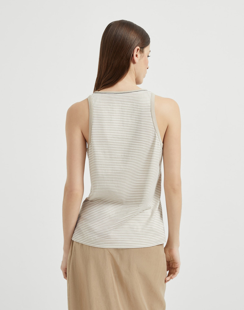 Brunello Cucinelli Striped cotton jersey top with shiny neck detail outlook