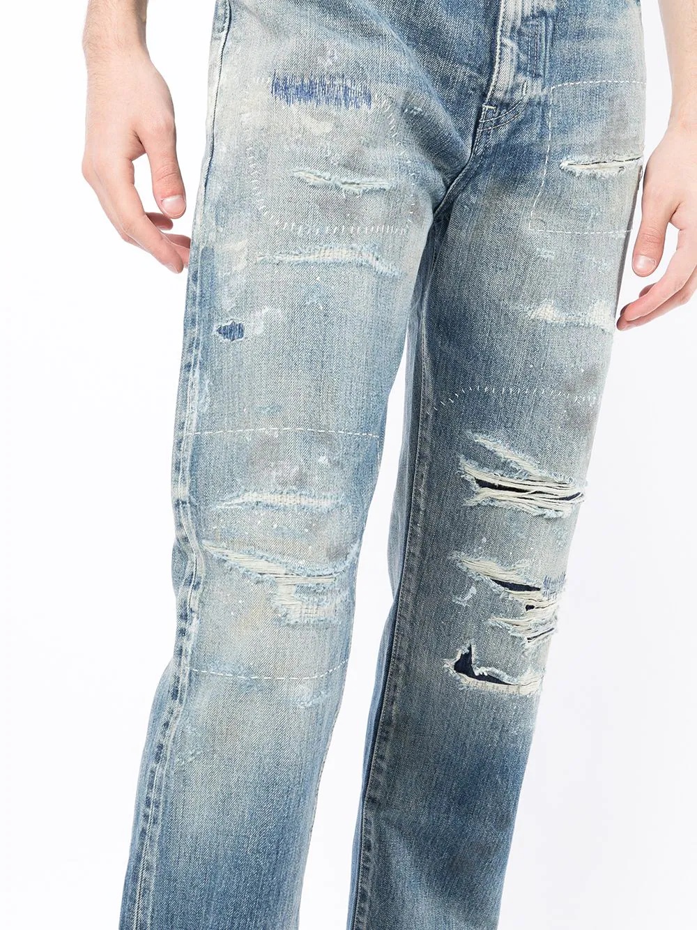 distressed slim-cut jeans - 5