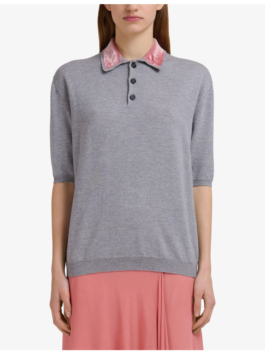 Short-Sleeved Velvet-Collar Wool Polo Shirt - 3