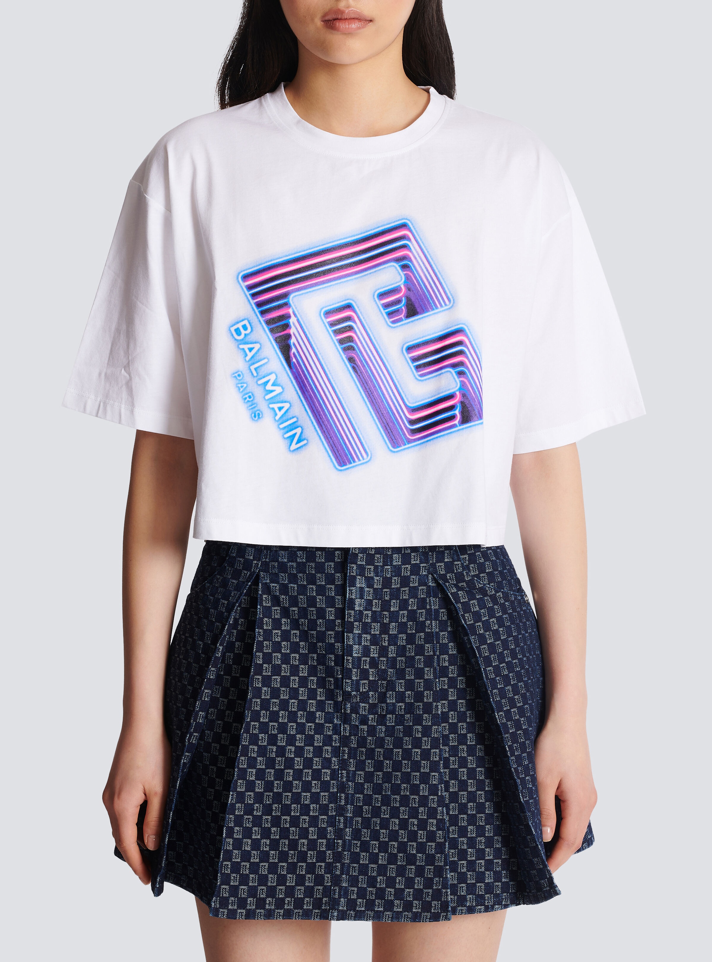 Cropped T-shirt with neon printed labyrinth logo - 5