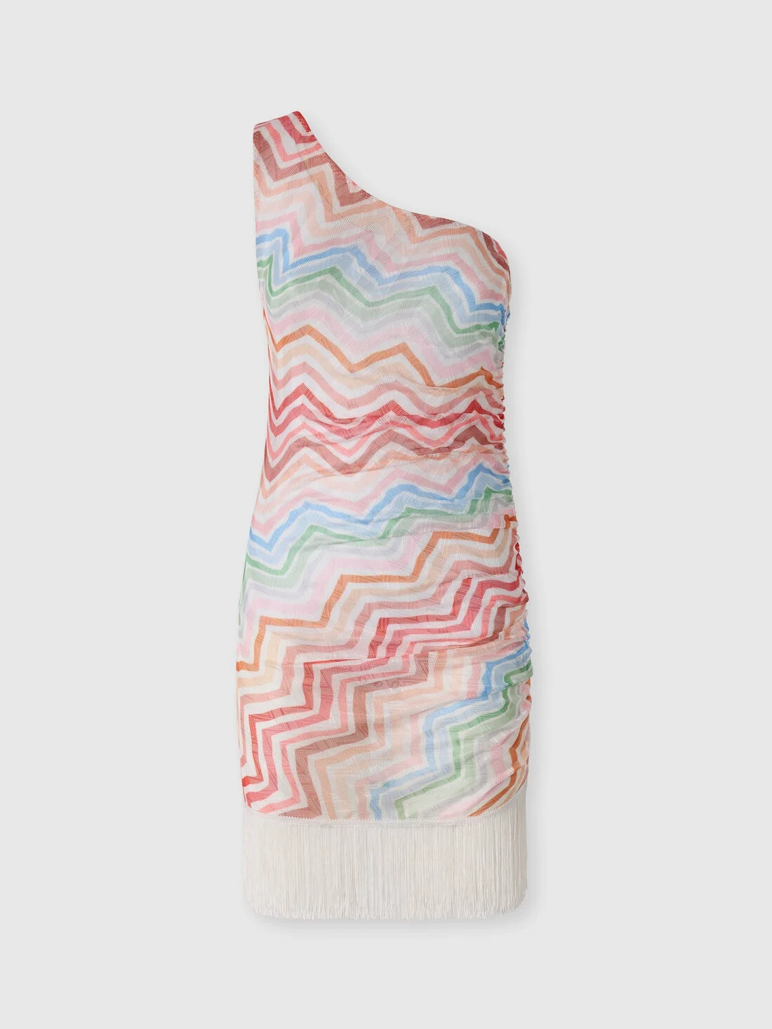 One-shoulder short cover-up with zig zag print - 1