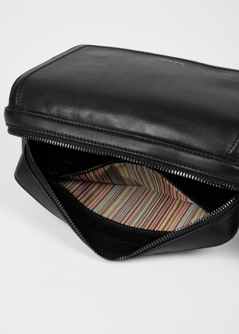 Black Straw-Grain Embossed Leather Messenger Bag 6