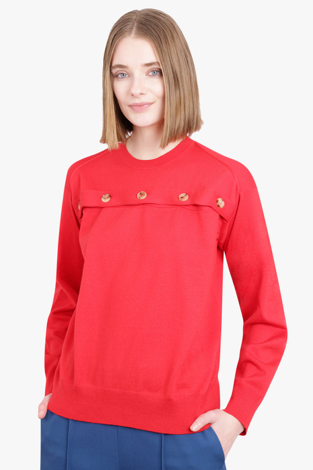 OPEN BUTTON KNIT TOP | LIPSTICK - 2