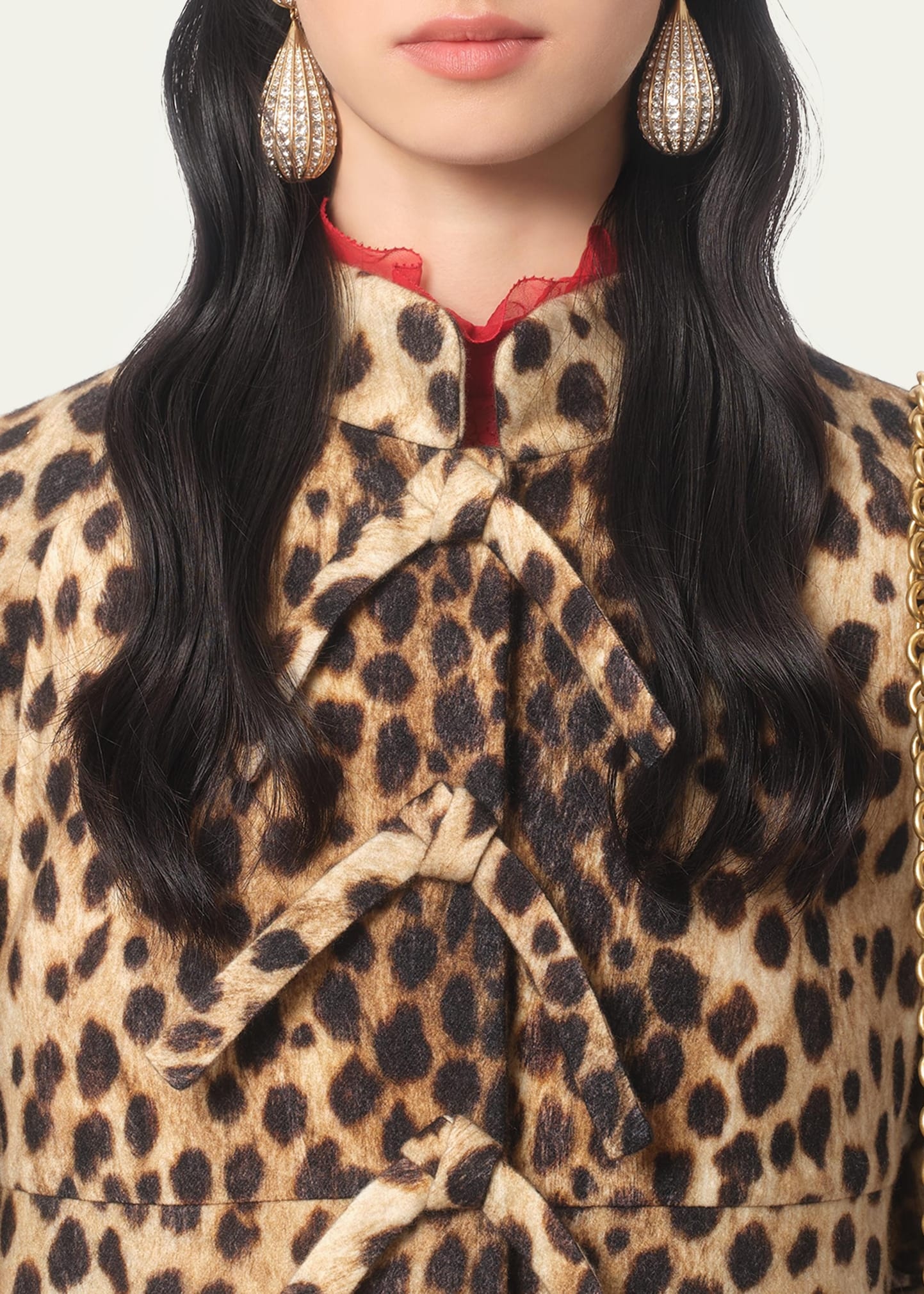 Leopard Print Bow Wool Coat - 5