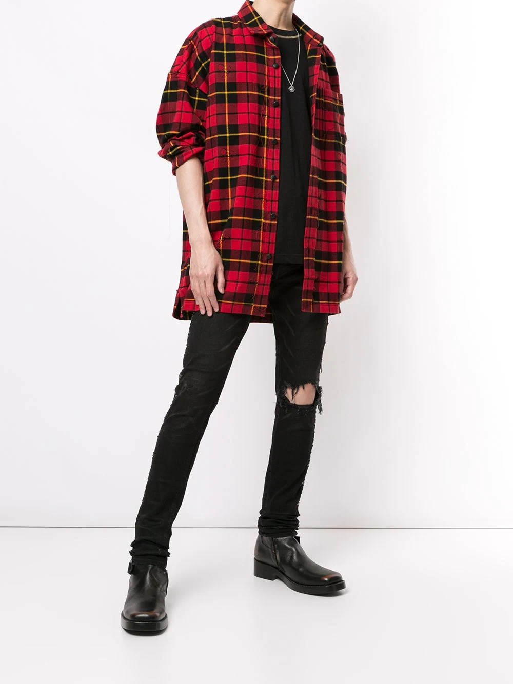 distressed check shirt - 2