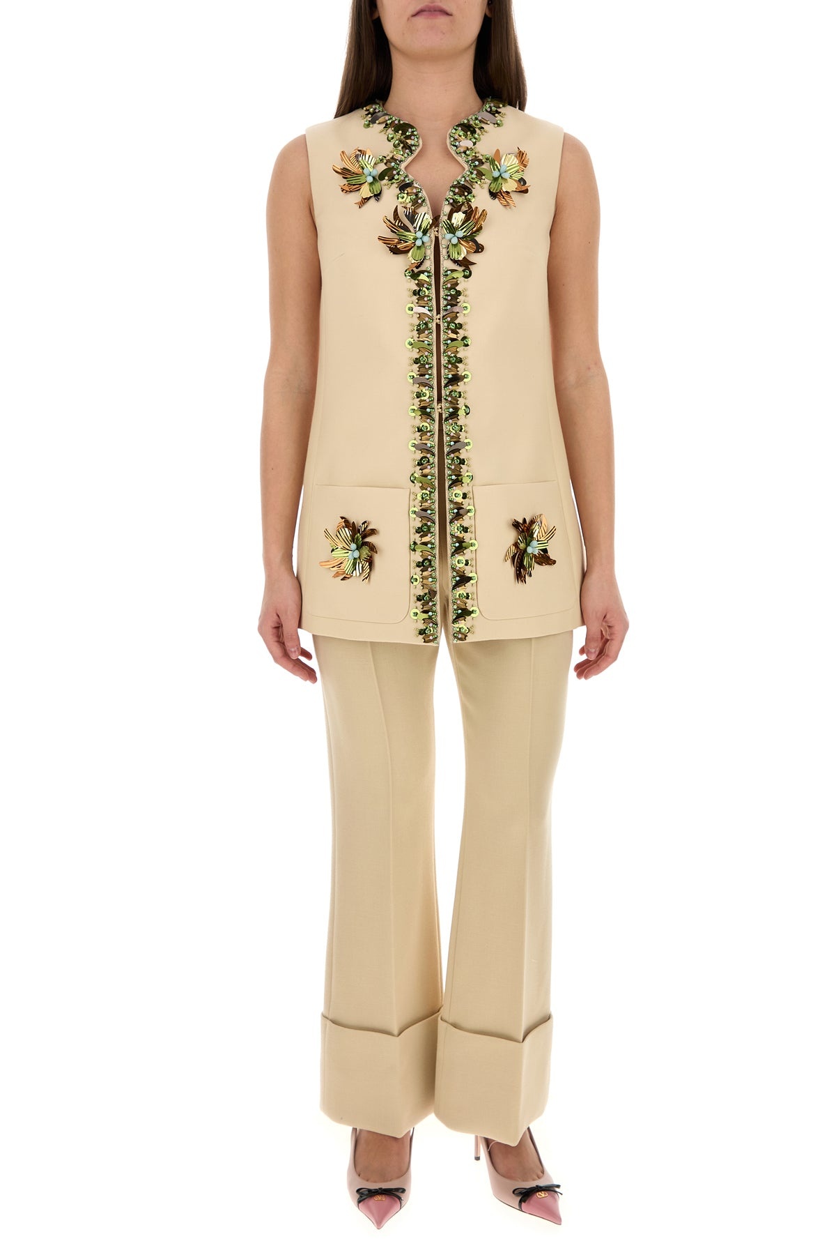 Cream wool blend vest - 6