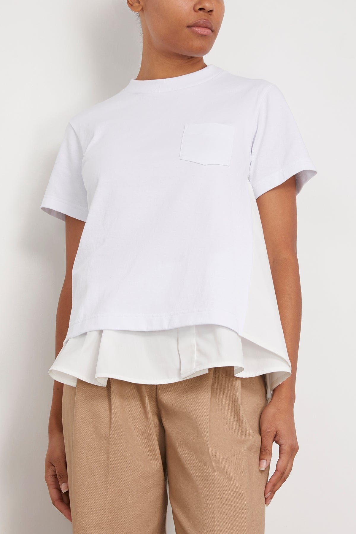 Cotton Poplin Mix Cotton Jersey T-Shirt in White - 3