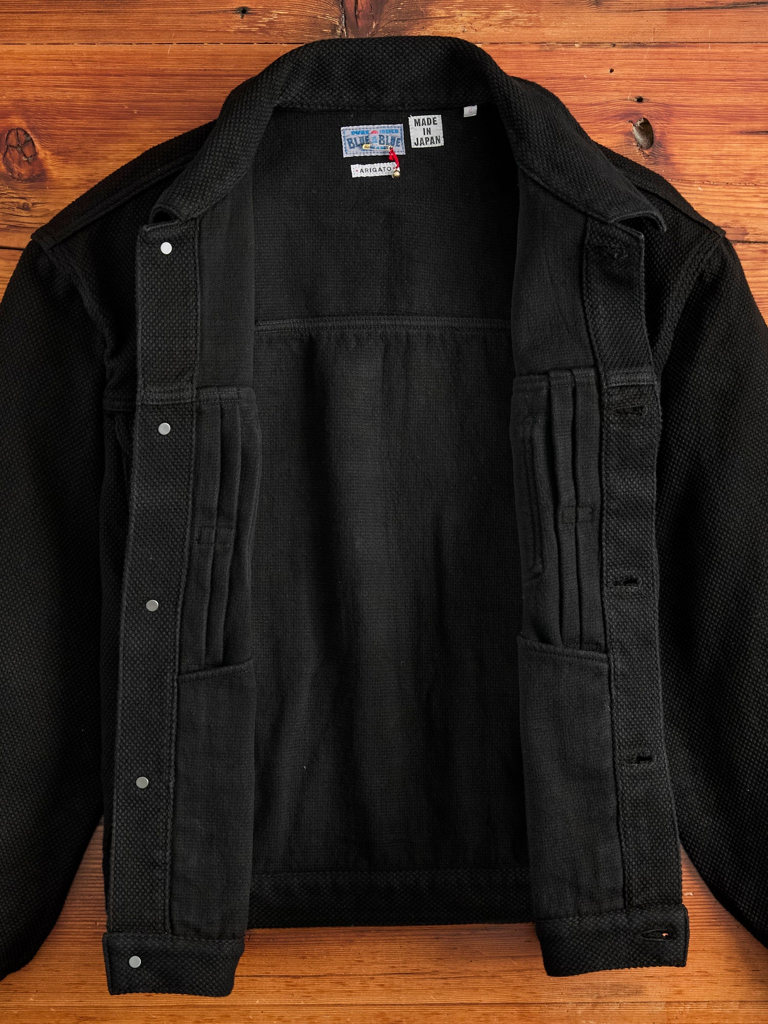 Double Cloth Sashiko Trucker Jacket in Black - 4