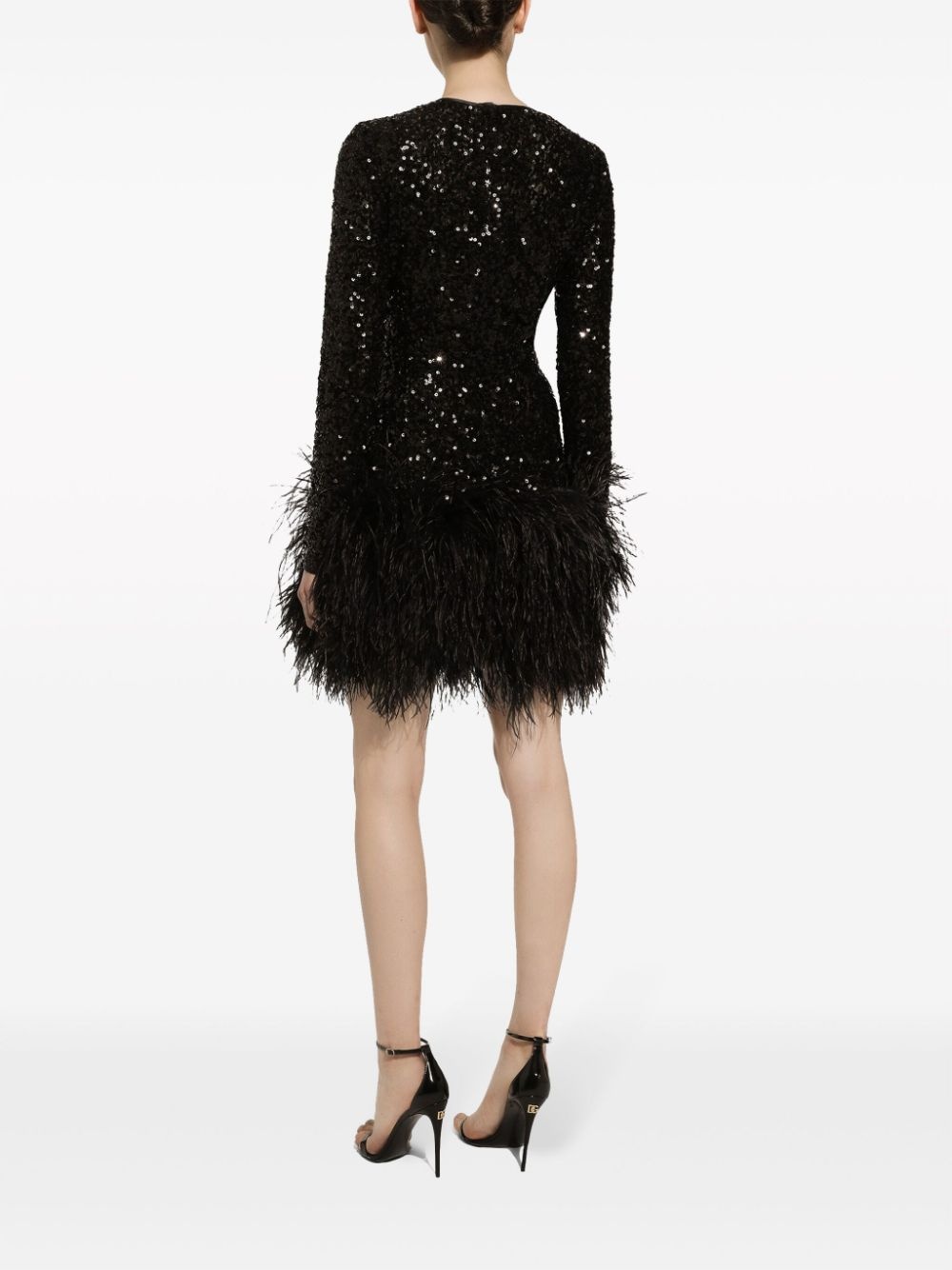 feather-trim sequinned minidress - 3