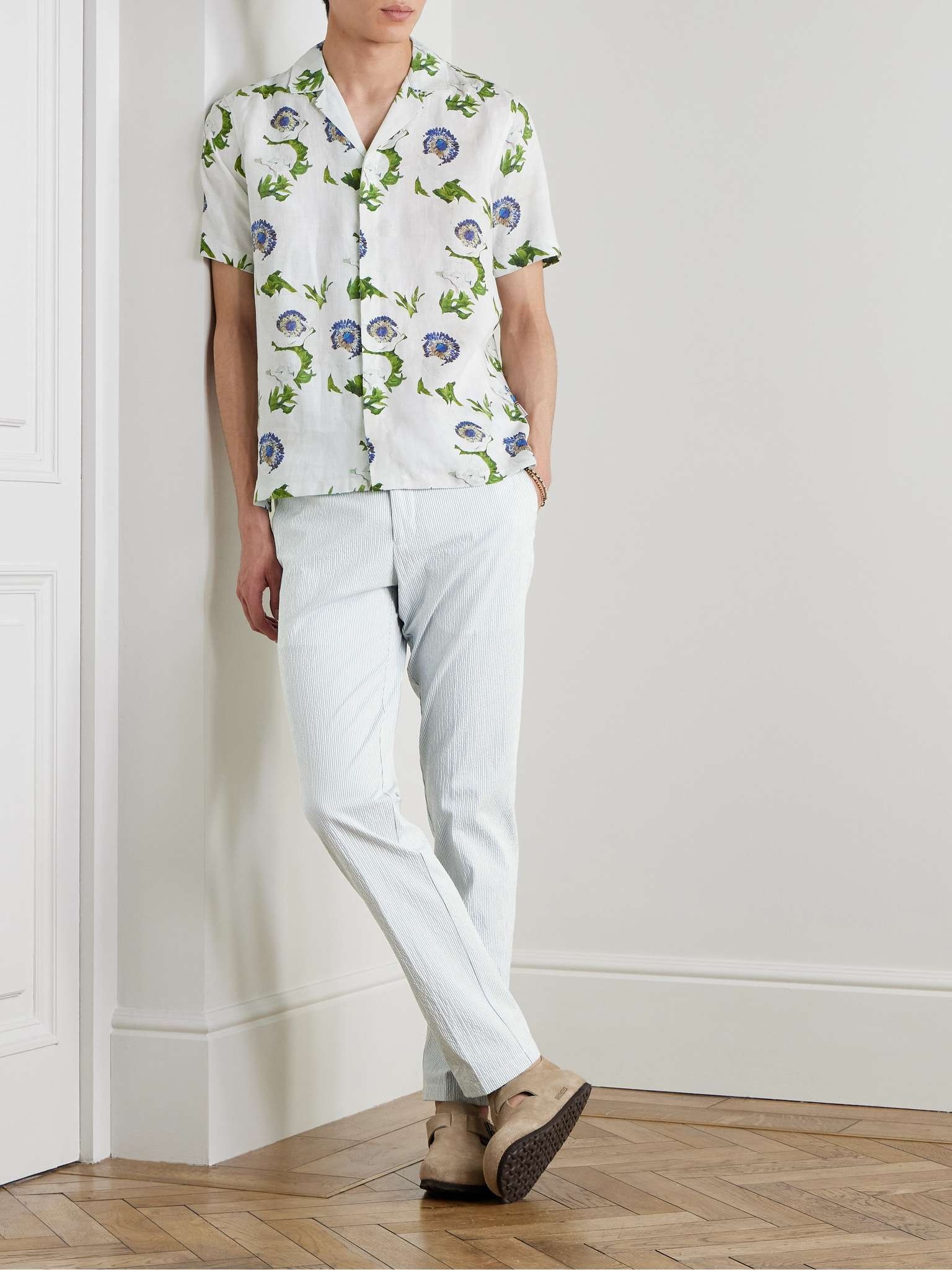 Maitan Camp-Collar Floral-Print Linen Shirt - 2
