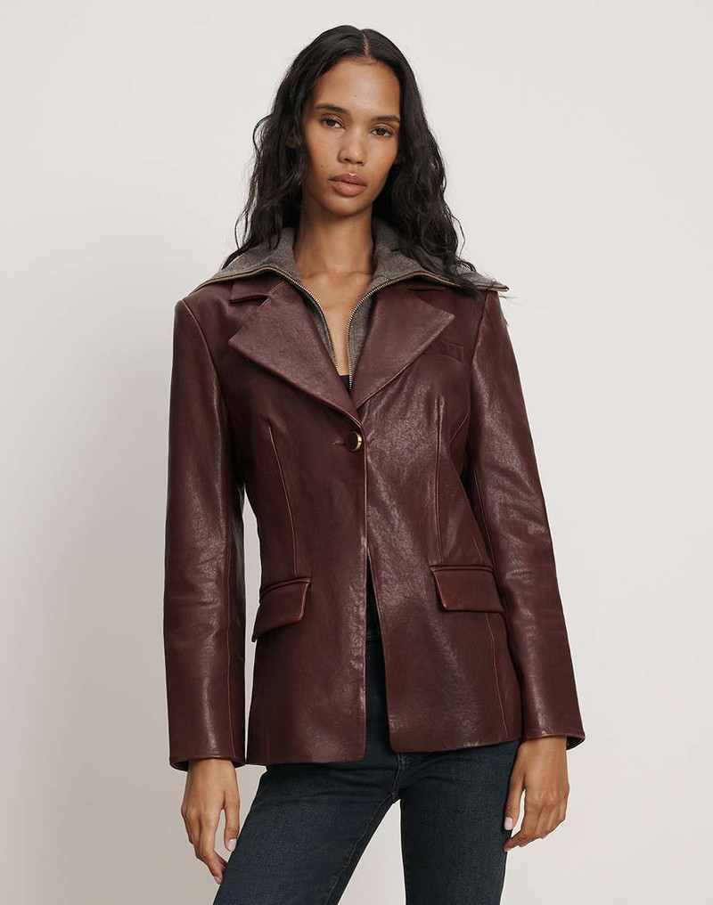 VERONICA BEARD KESSLER LEATHER DICKEY JACKET outlook