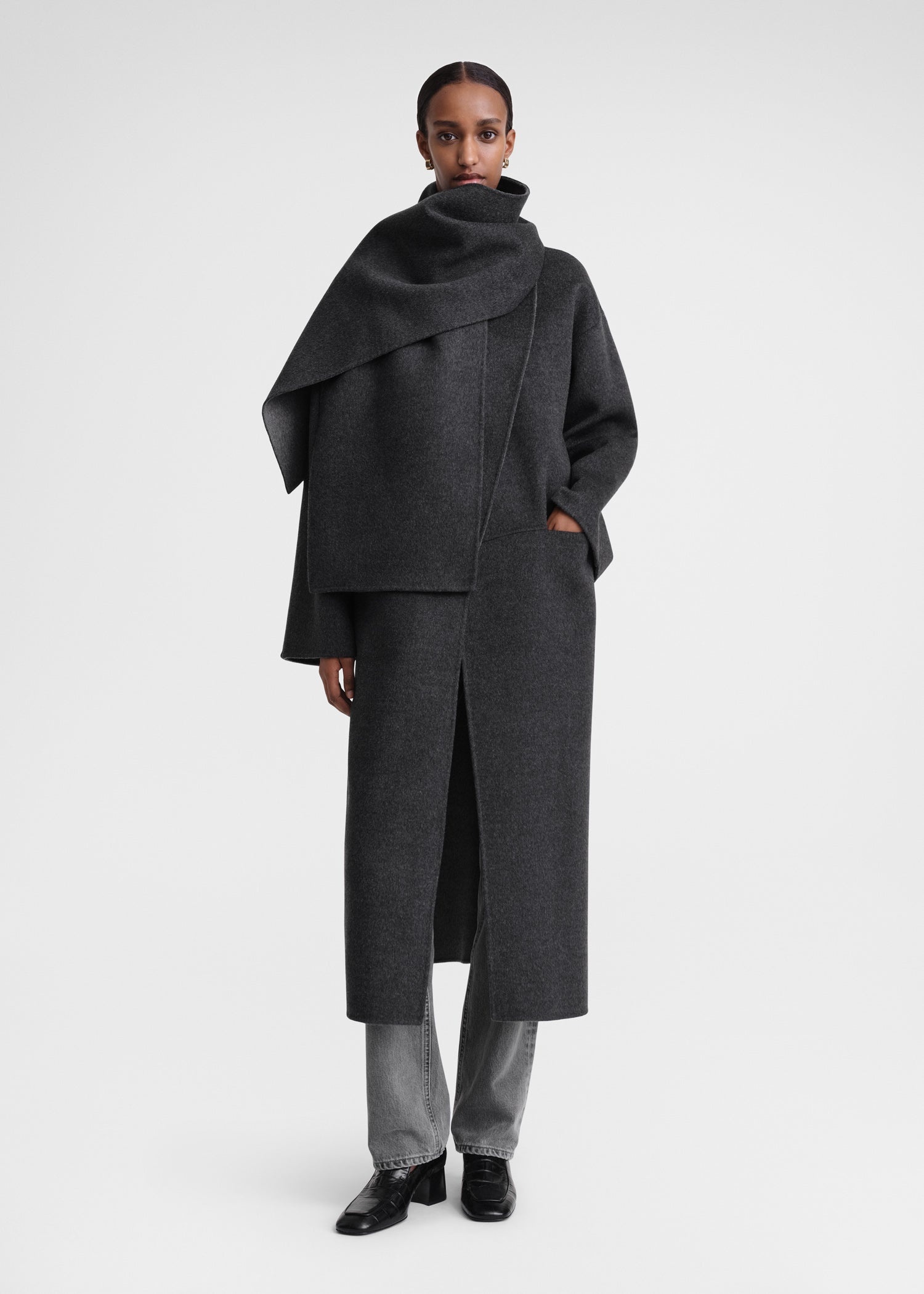 Two-tone long doublé scarf dark grey mélange - 2