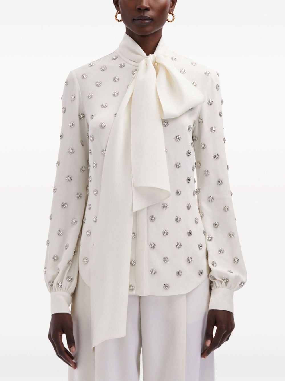 crystal-embellished tie-neck blouse - 3