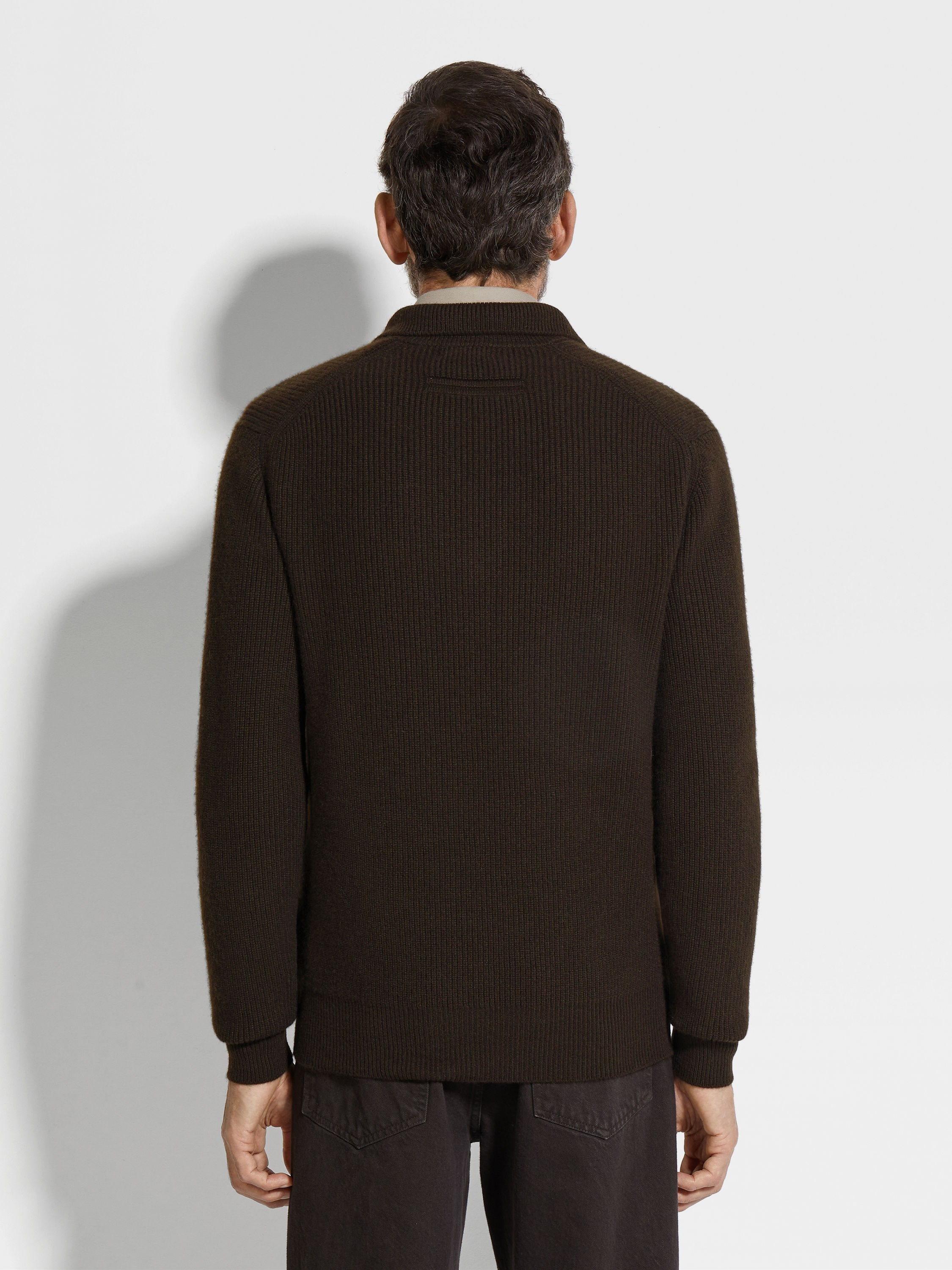 DARK BROWN MÉLANGE OASI CASHMERE POLO SHIRT - 5