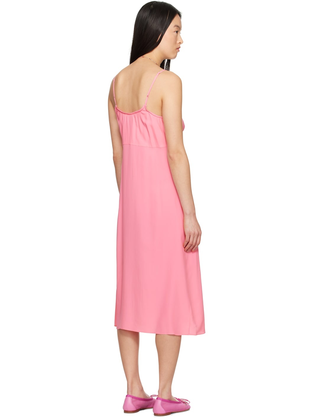 Pink Negligee Bow Slip Midi Dress - 3