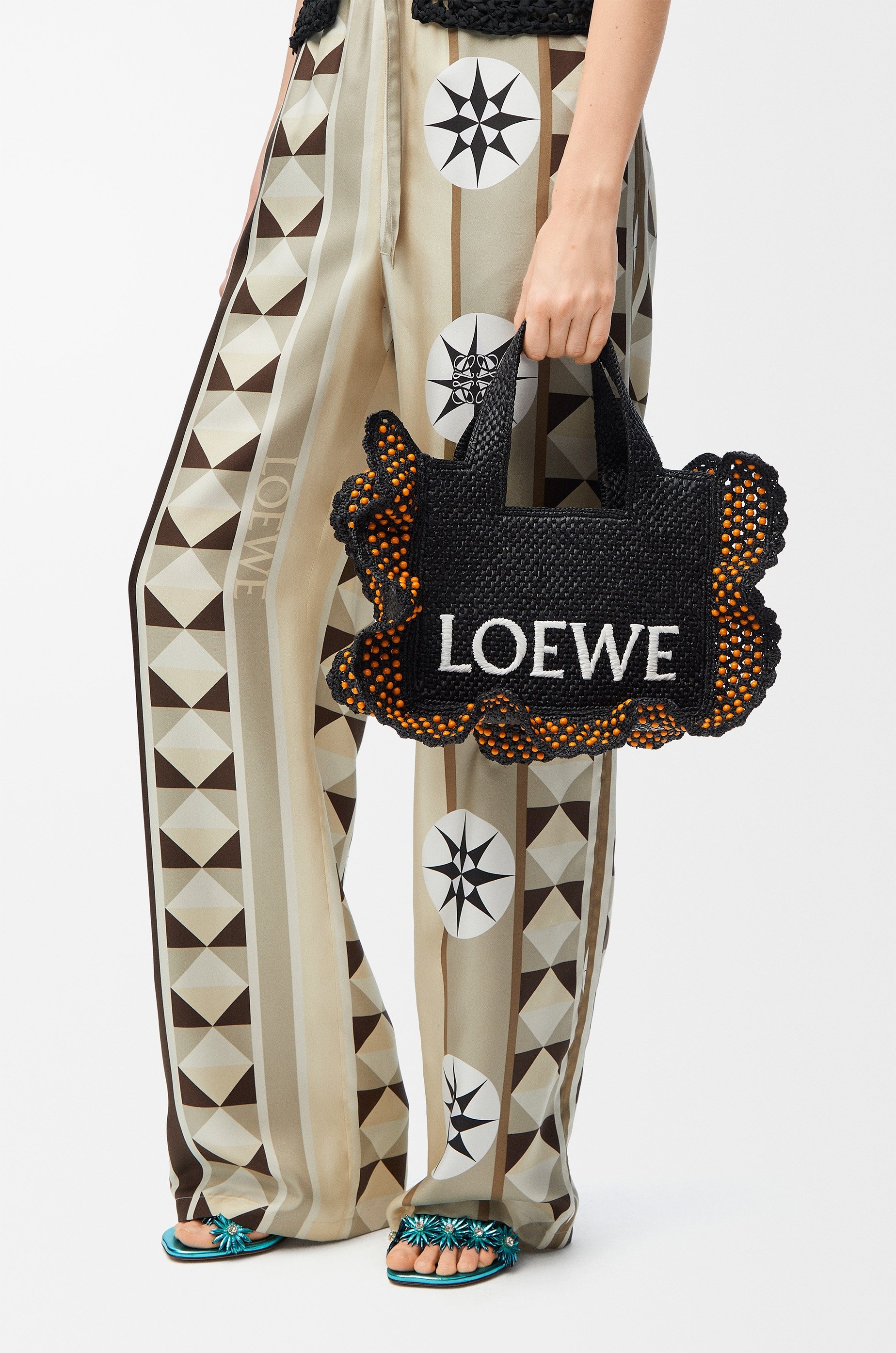 Small LOEWE Font tote in raffia - 2