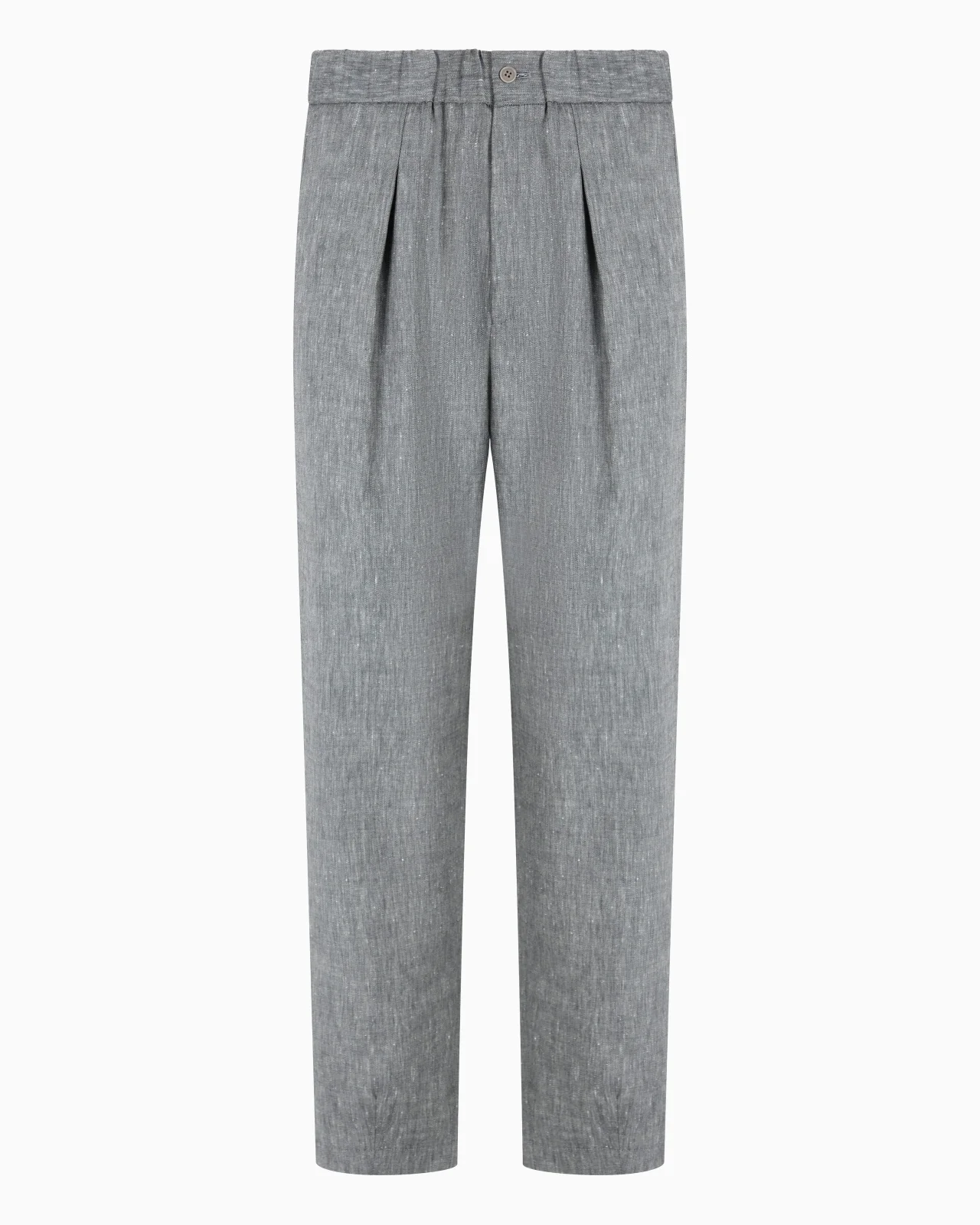 SINGLE-PLEAT, DENIM-EFFECT LINEN AND VIRGIN WOOL TROUSERS - 1