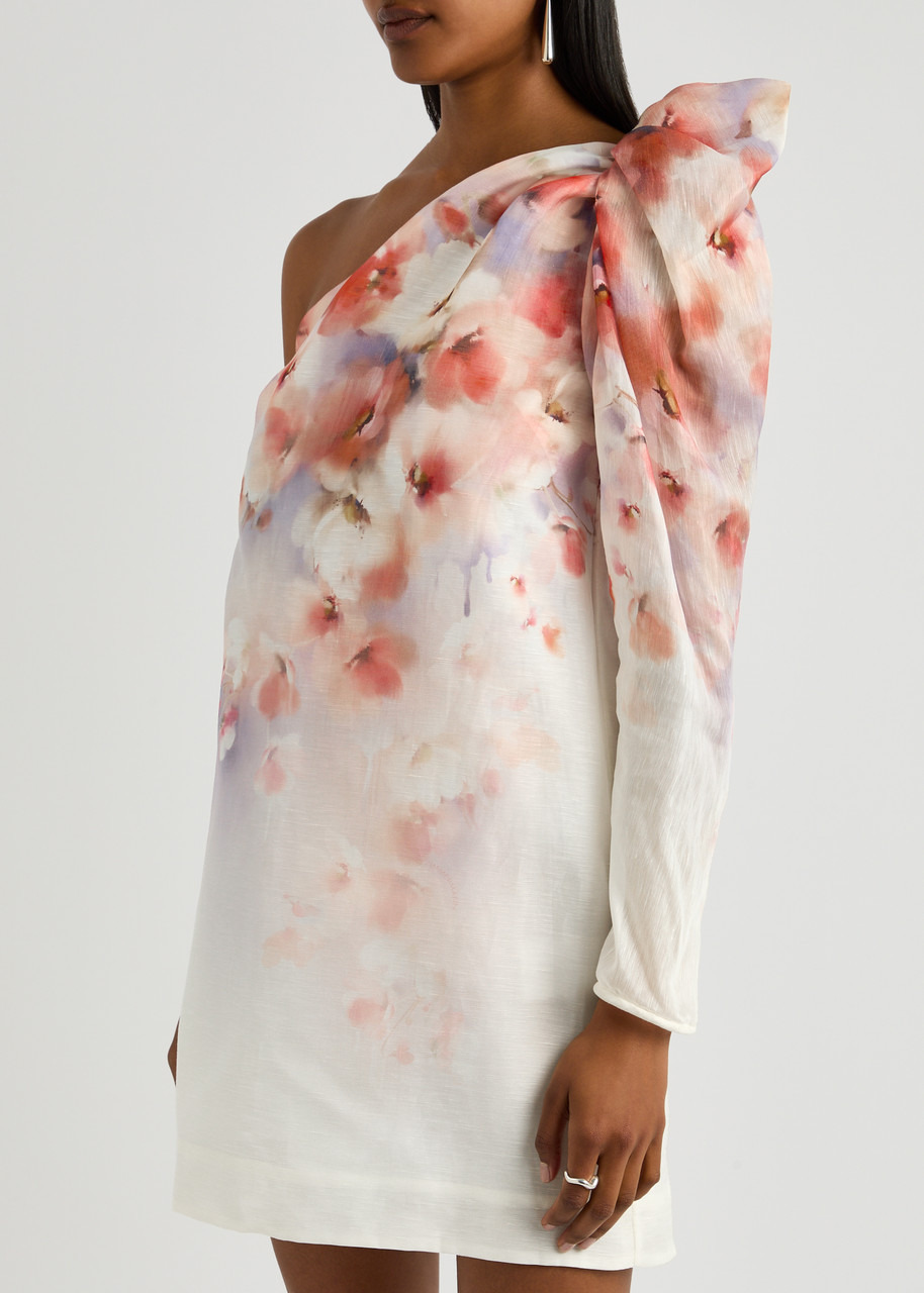 Zimmermann Crush Floral-print One-shoulder Linen-blend Mini Dress - 2
