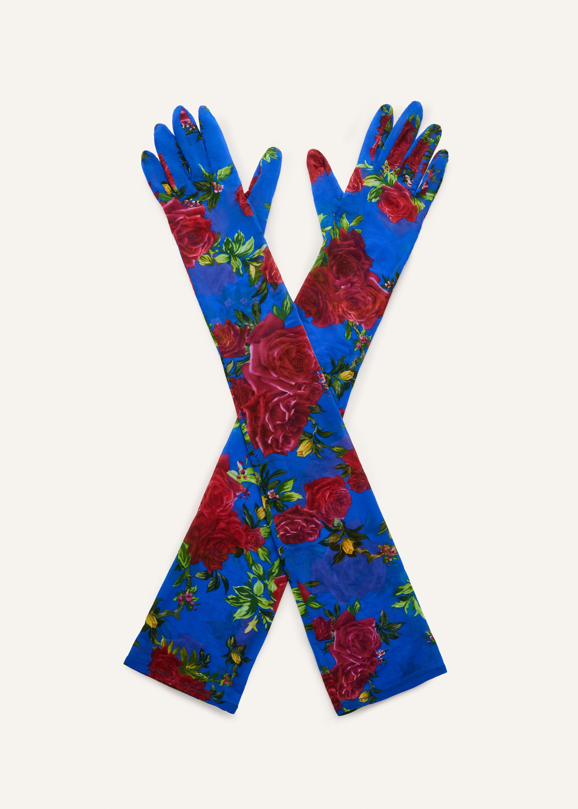 Cupro gloves in blue rose print - 1