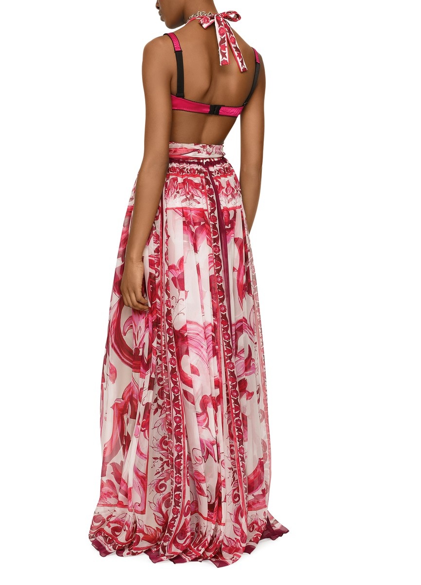 Long sleeveless chiffon dress with majolica print - 3