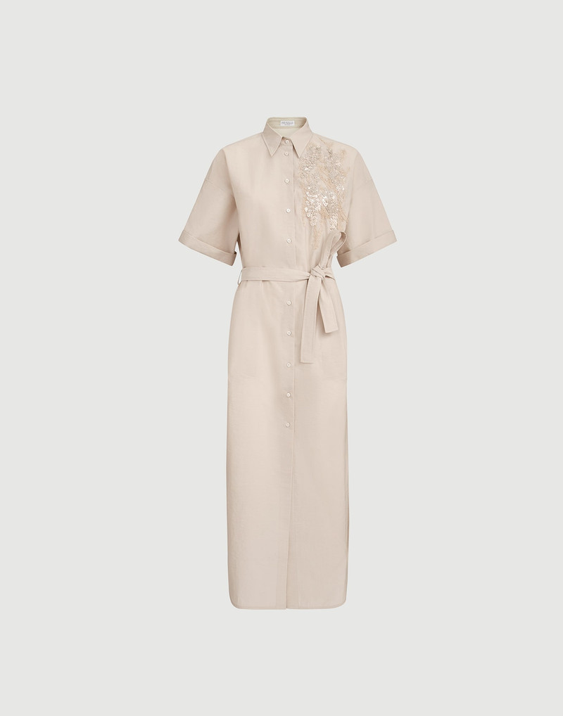 Techno cotton poplin dress with dazzling seabed embroidery 1