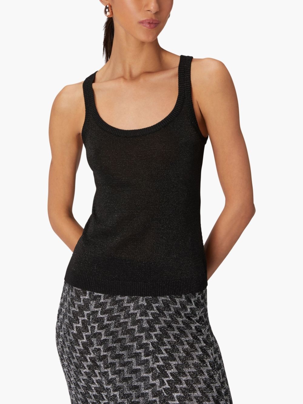 metallic-threading scoop-neck tank top - 4