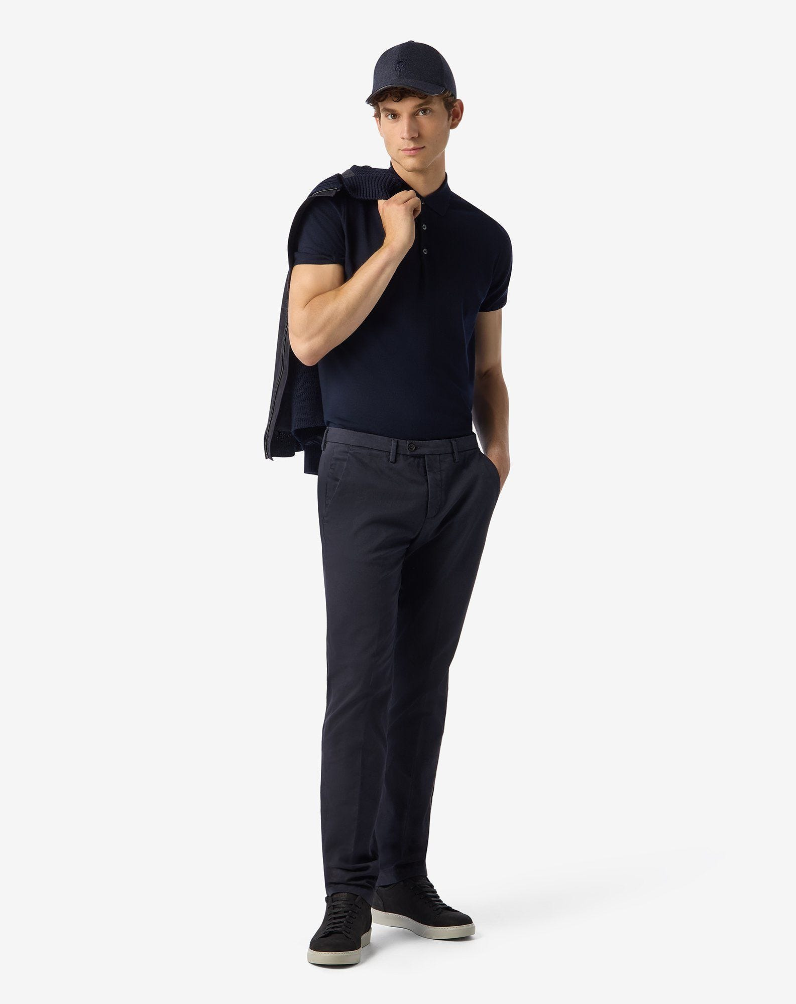 Blue garment-dyed stretch cotton trousers - 2