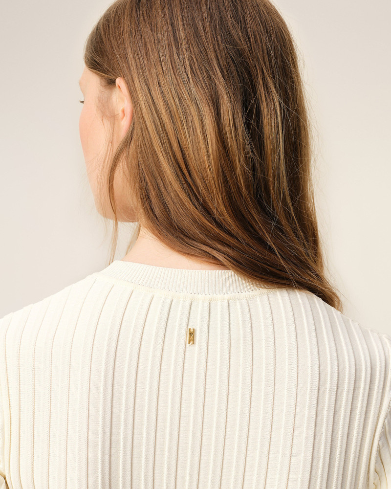 WHITE KNIT MINI GODET DRESS 4
