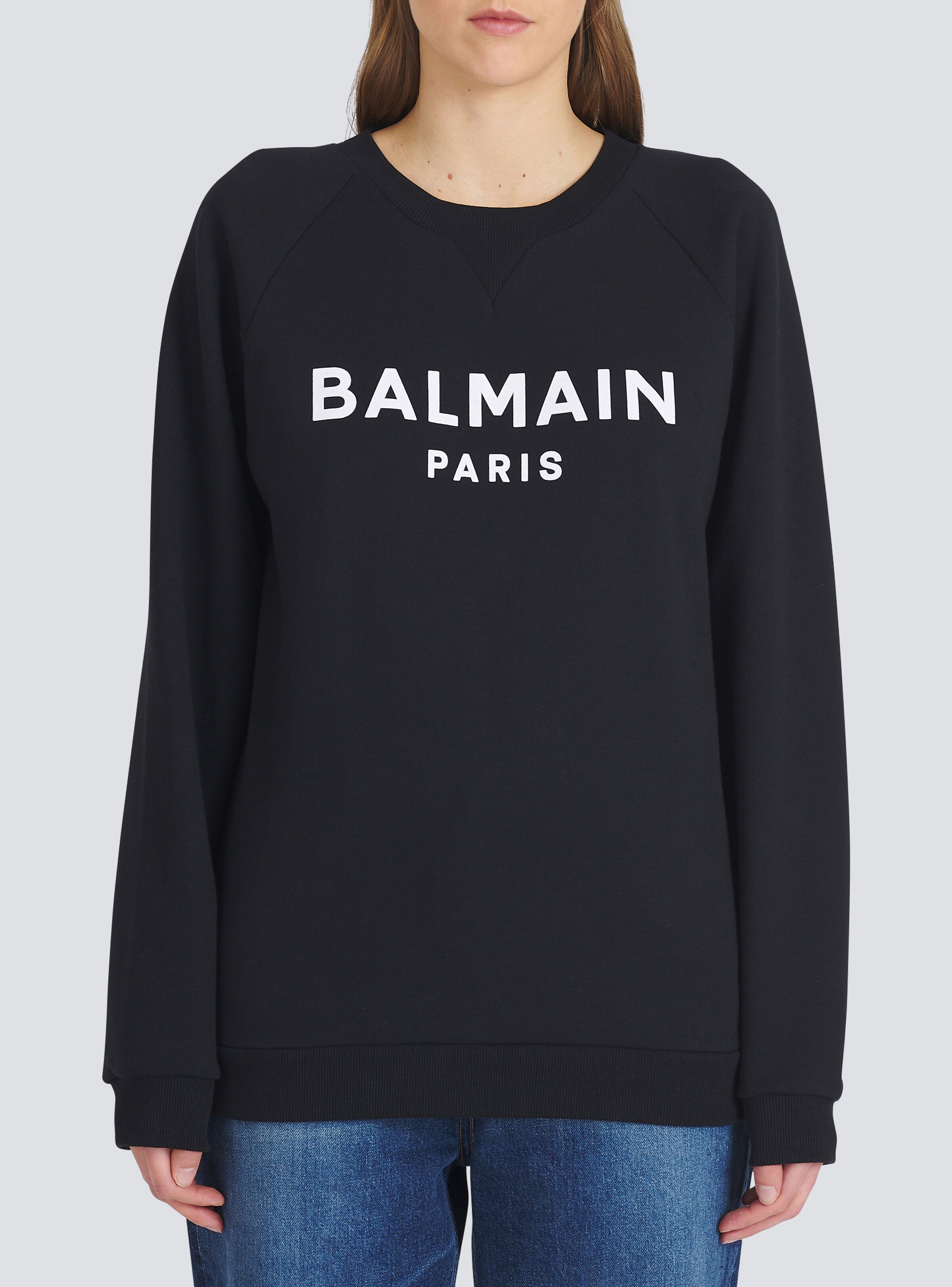 Cotton eco-designed sweatshirt with flocked Balmain logo - 6