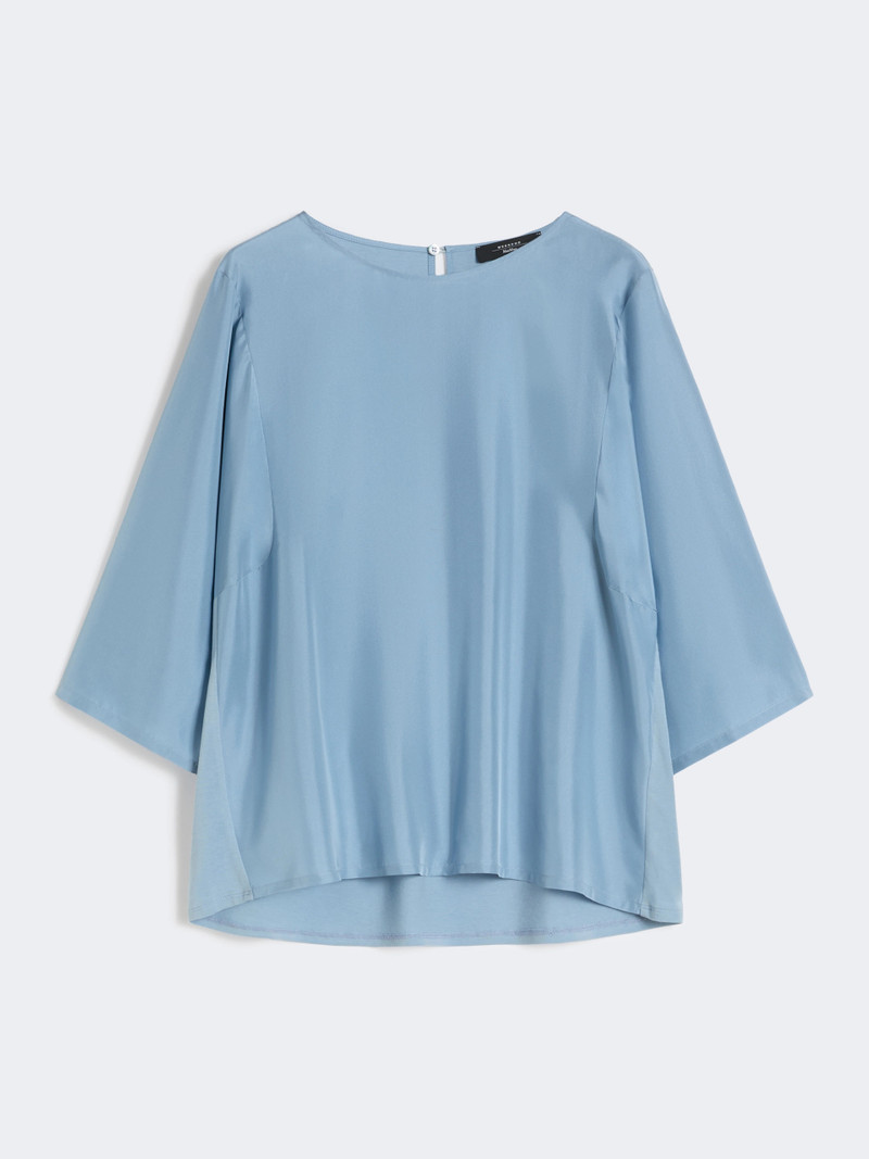 FASTOSO Habotai silk and jersey blouse - LIGHT BLUE 1