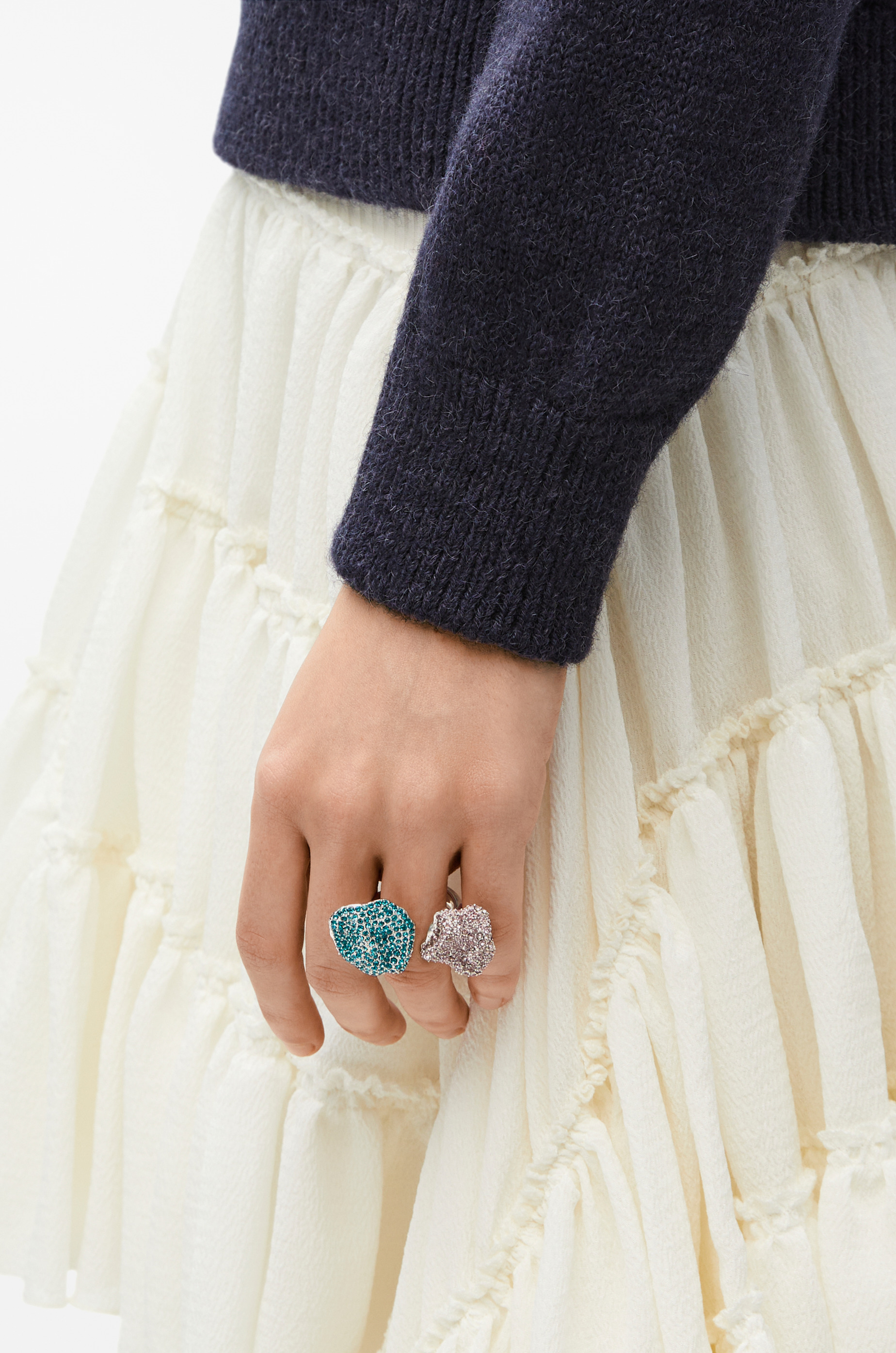 Glitter Fragment double ring in sterling silver and crystals - 2