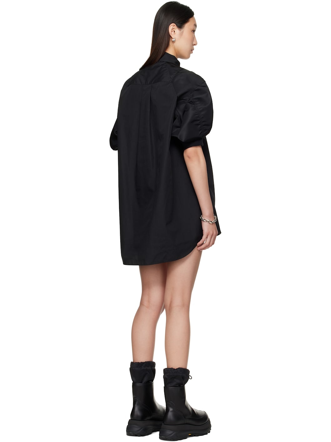 Black Cotton Poplin & Nylon Twill Minidress - 3