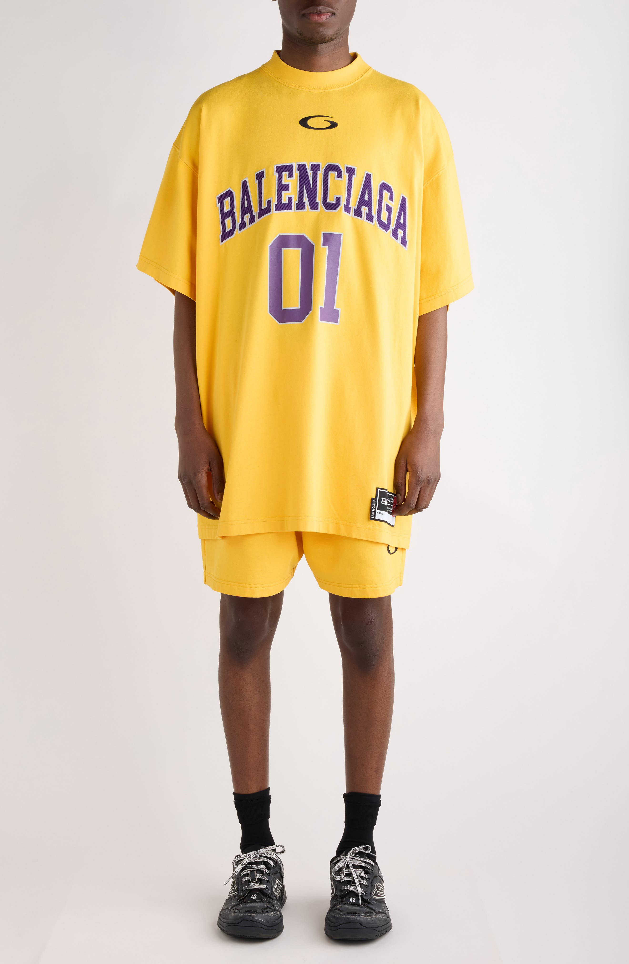 Balenciaga Jersey Oversize Cotton T-Shirt in 7090 Yellow/Deep Purple at Nordstrom - 2