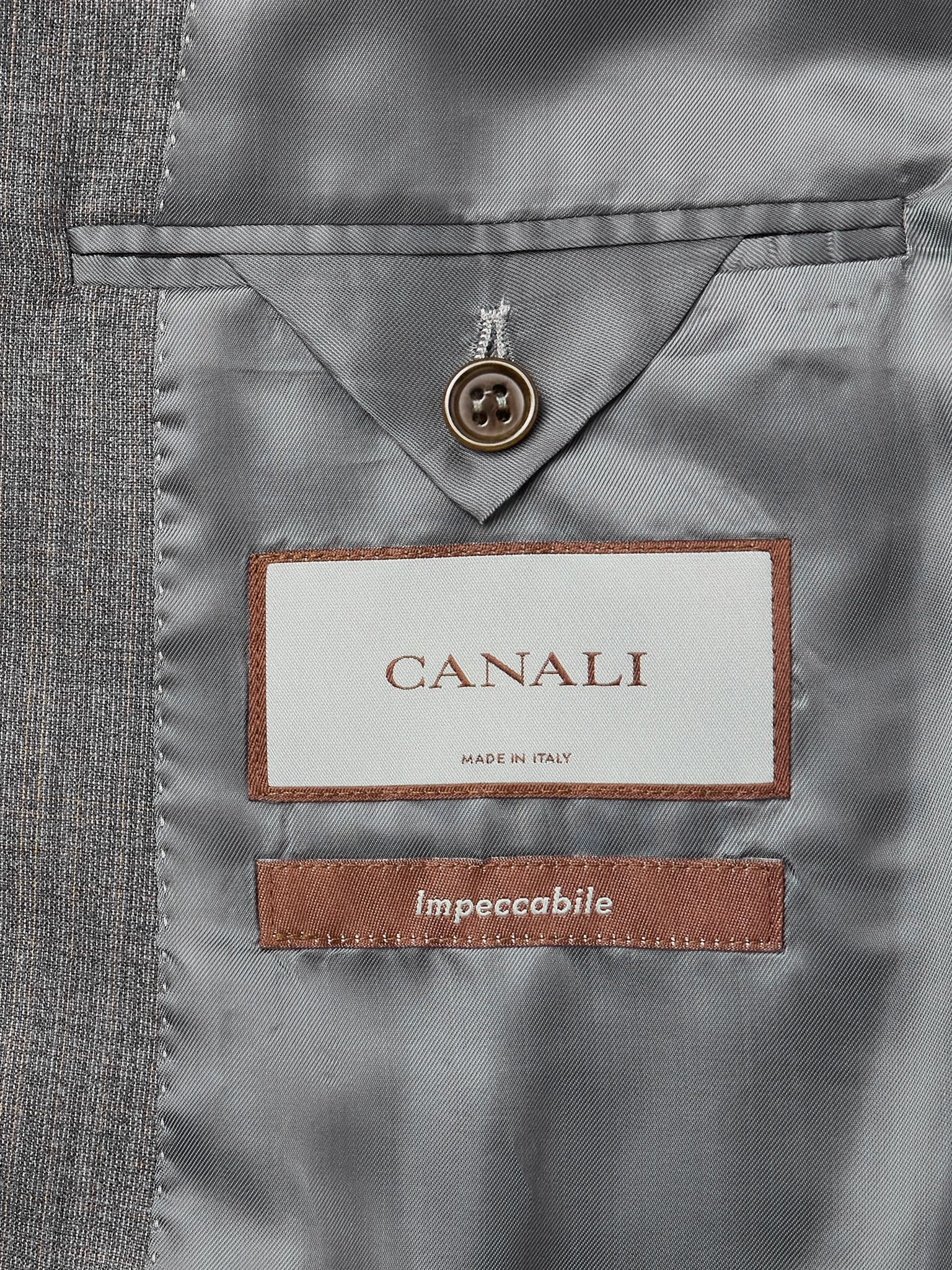 Double-Breasted Wool Suit Jacket Gray - 5