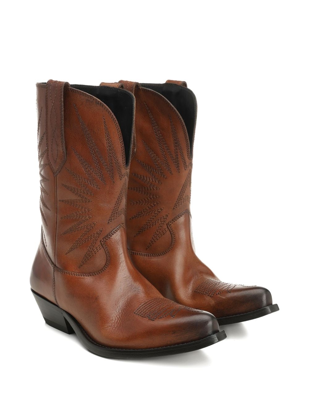 star-embroidered leather boots - 2
