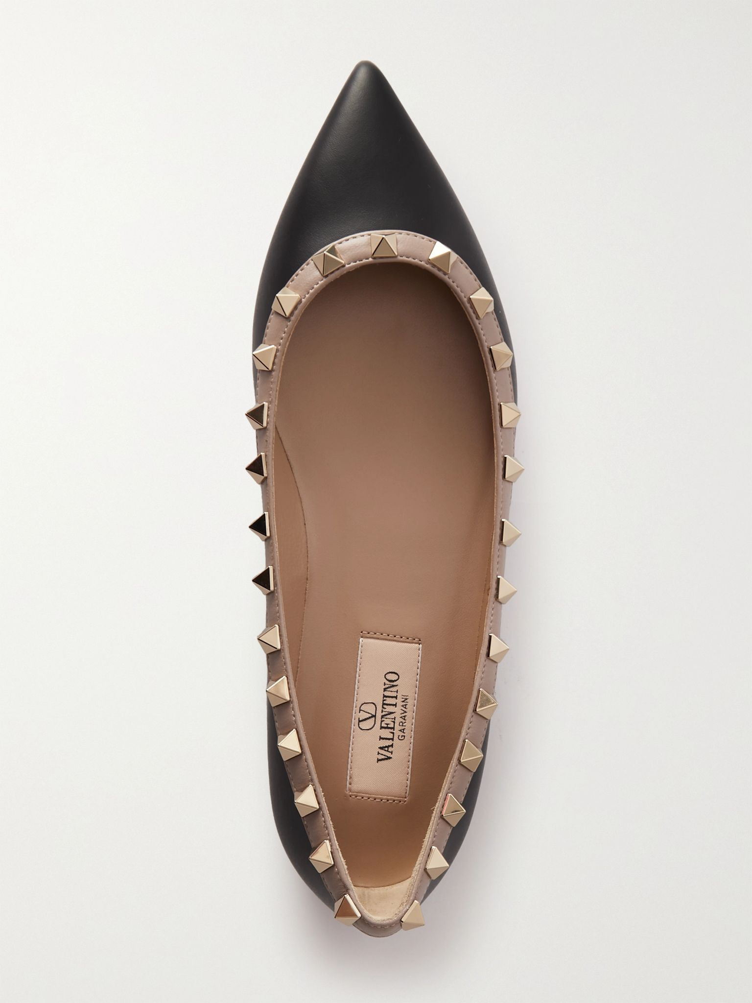 Rockstud leather point-toe flats Black - 5