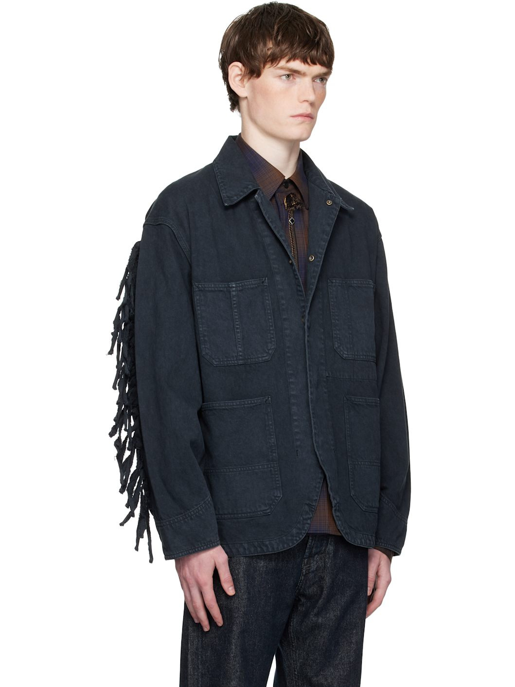 Black Fringed Denim Jacket - 2