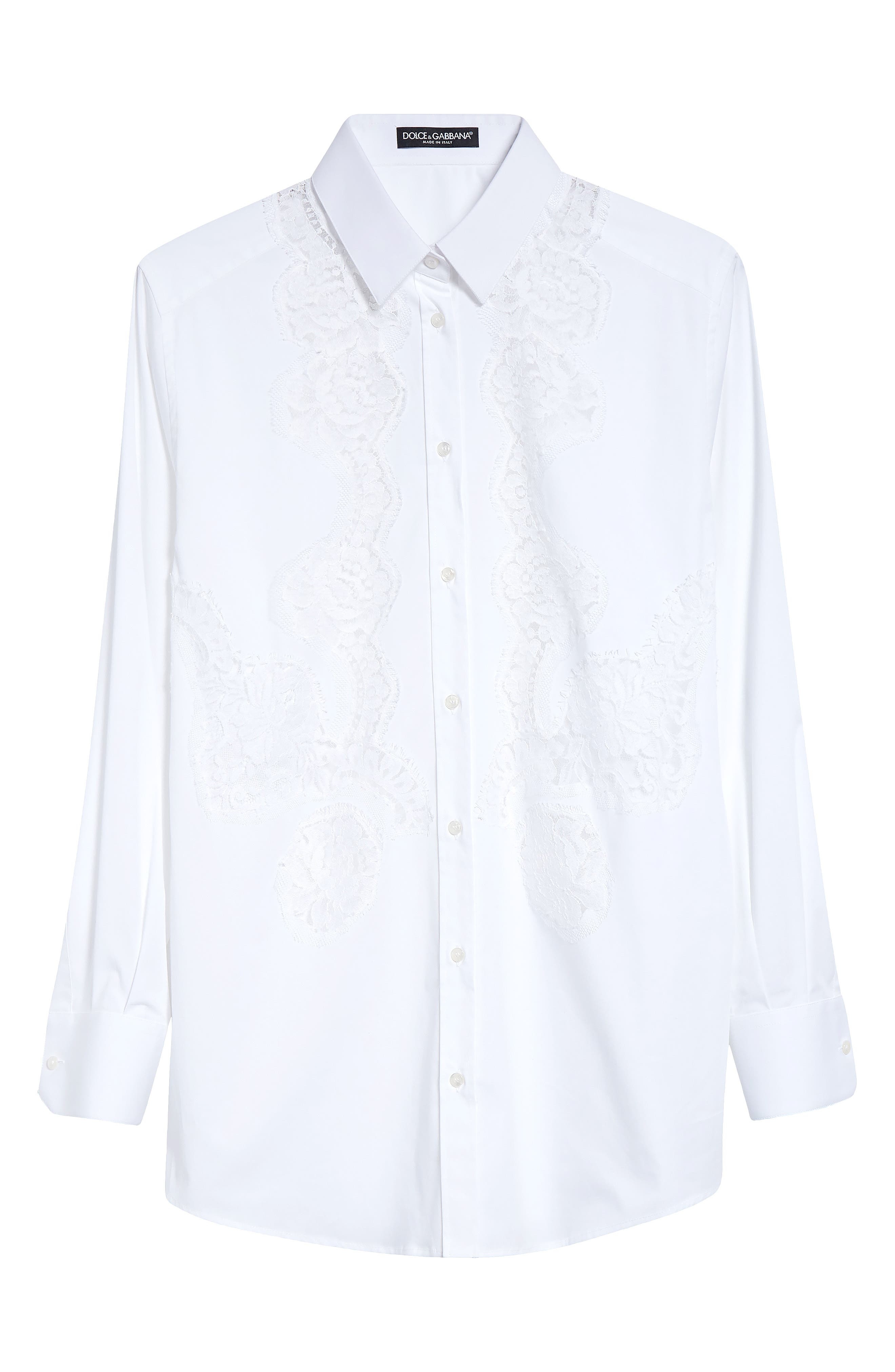 Dolce&Gabbana Cordonetto Lace Detail Poplin Button-Up Shirt in W0800 Bianco Ottico at Nordstrom - 6