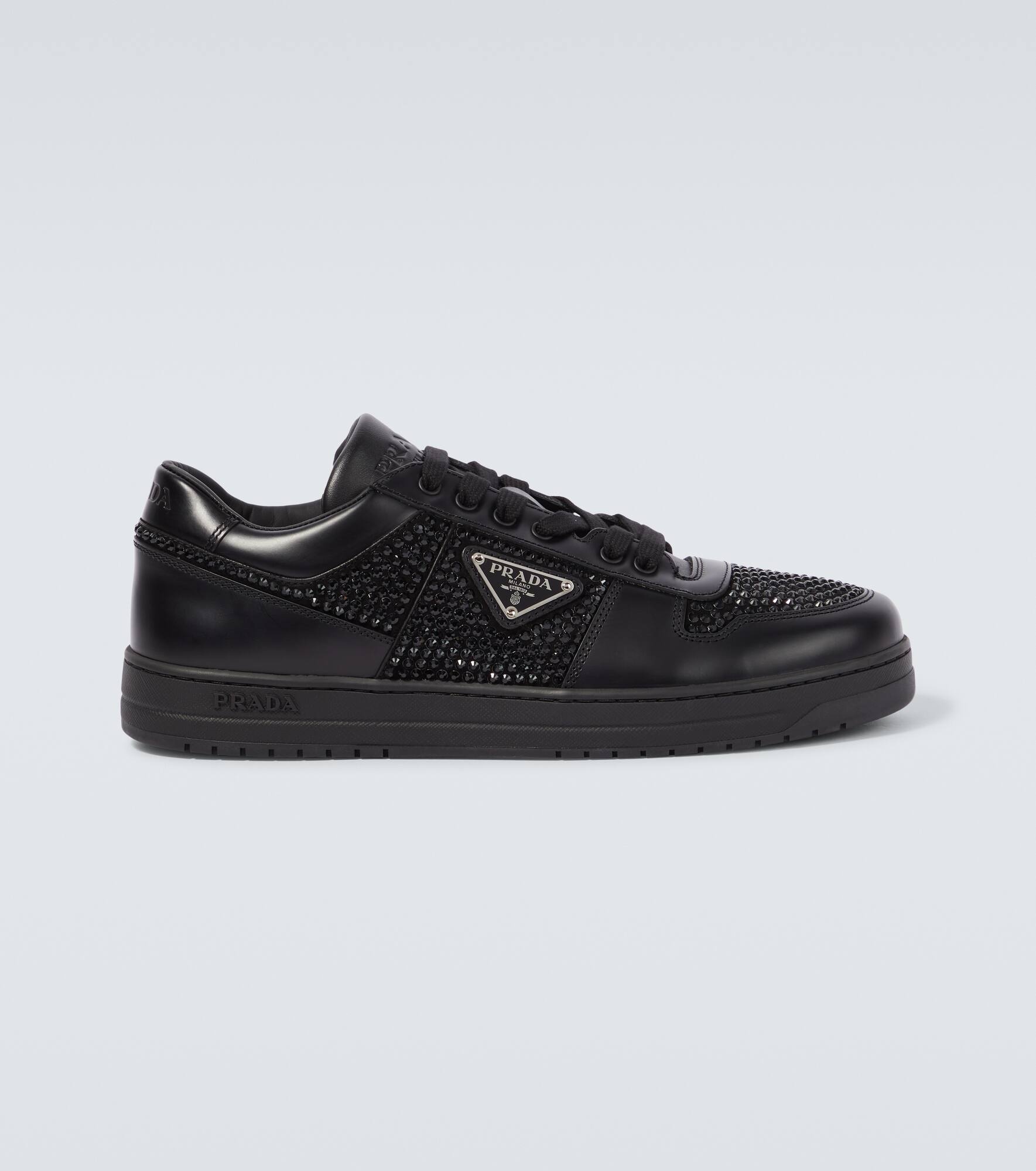 Downtown crystal-embellished leather sneakers - 1