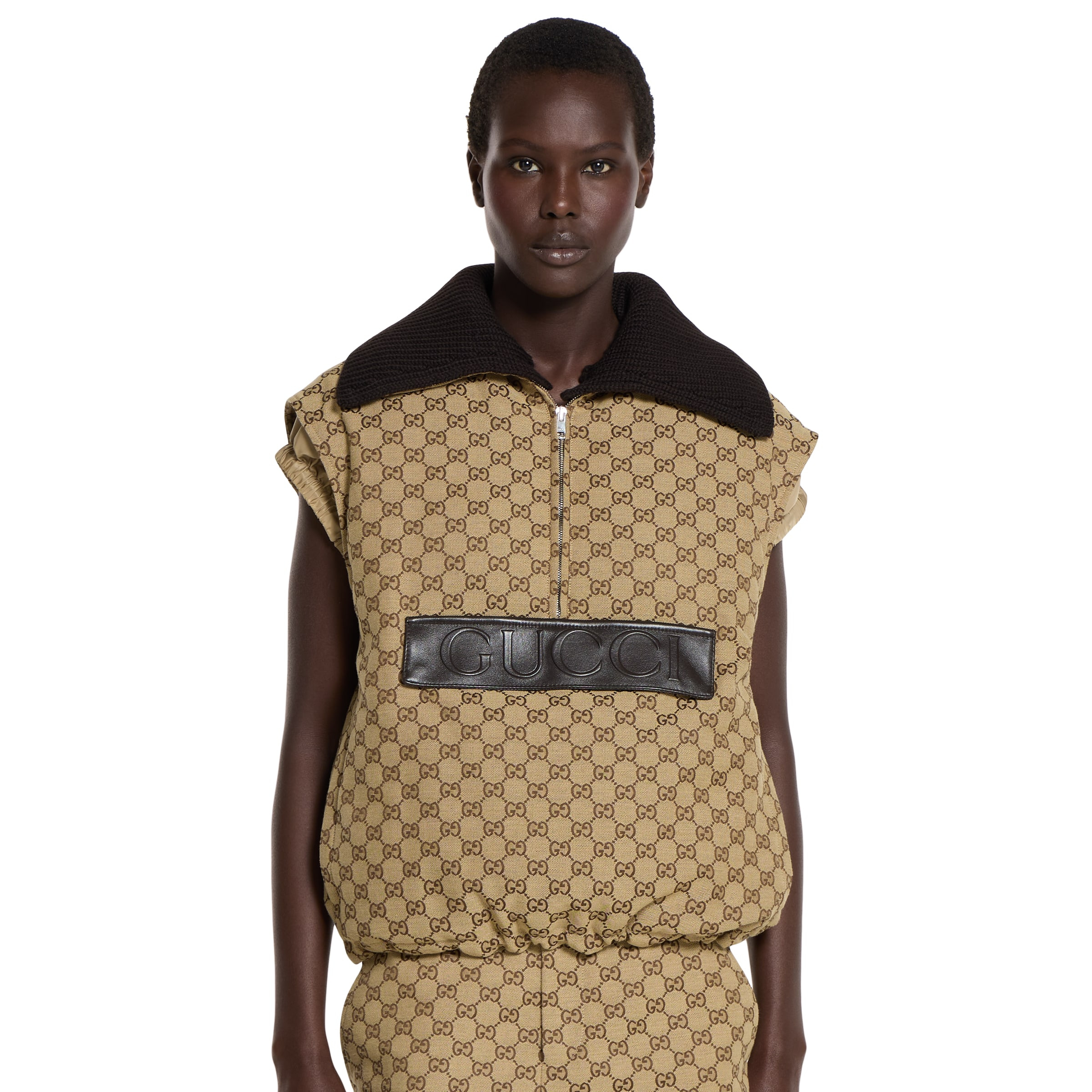 GG canvas gilet with leather label - 3