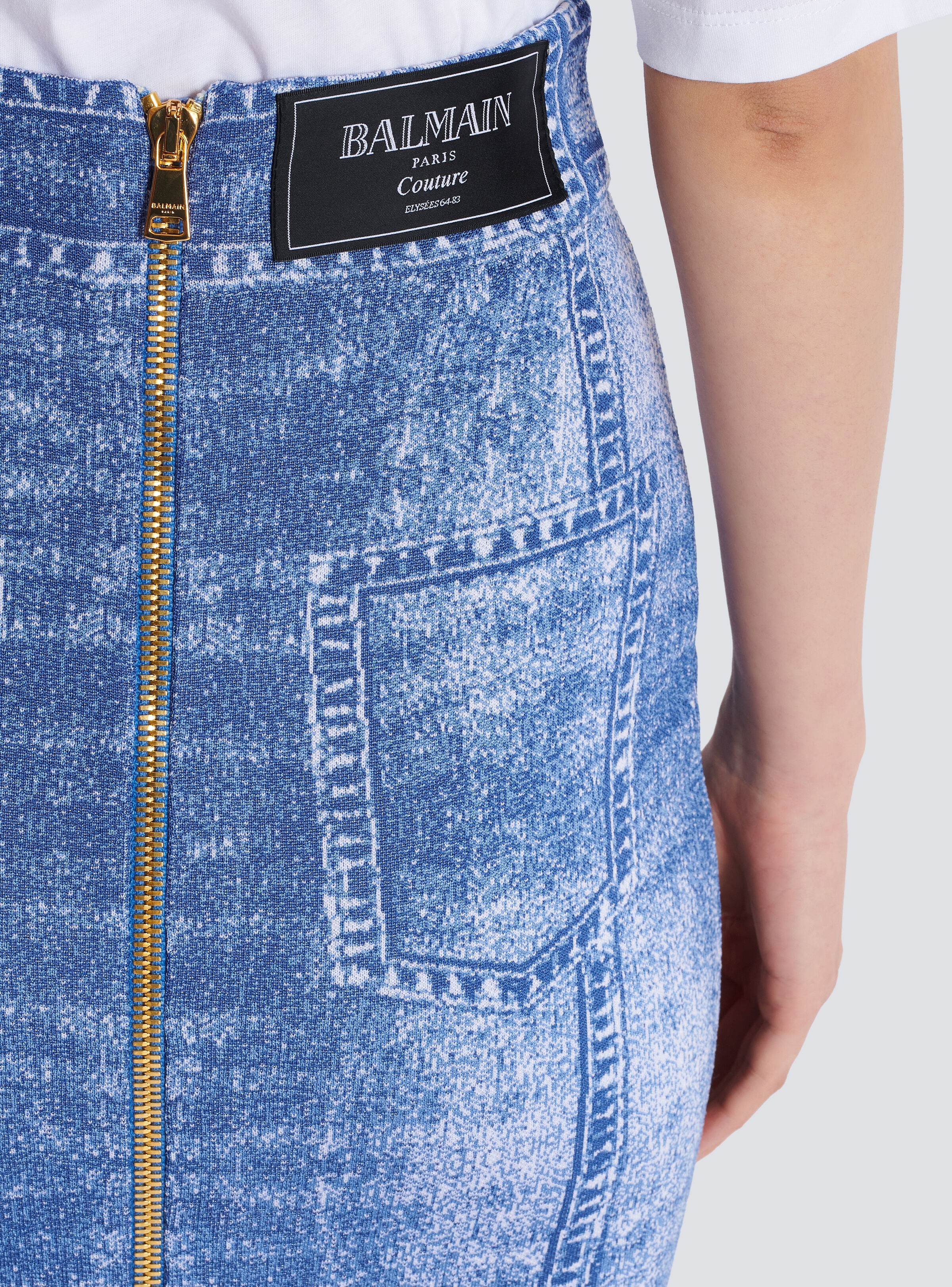 Midi skirt in jacquard knit with denim effect - 7