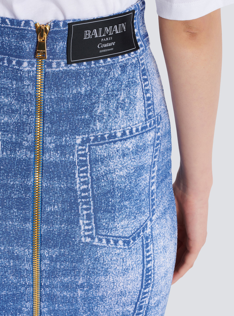 Midi skirt in jacquard knit with denim effect 7