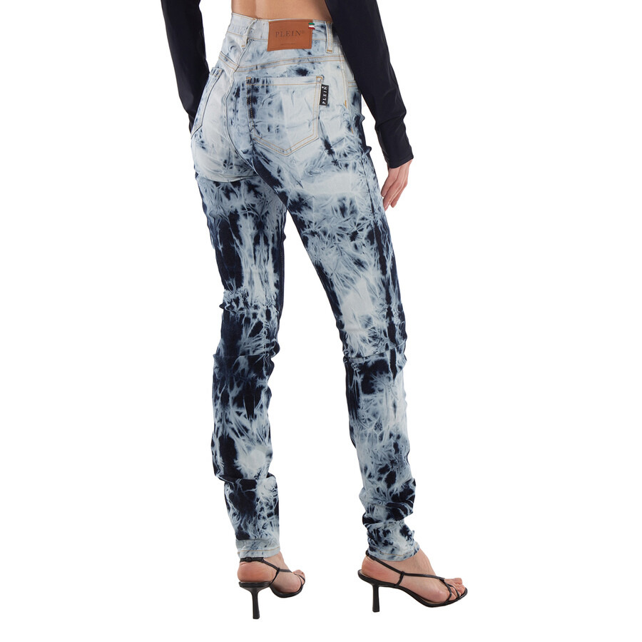 Philipp Plein Bleached Denim High-Waist Jeggings - 6