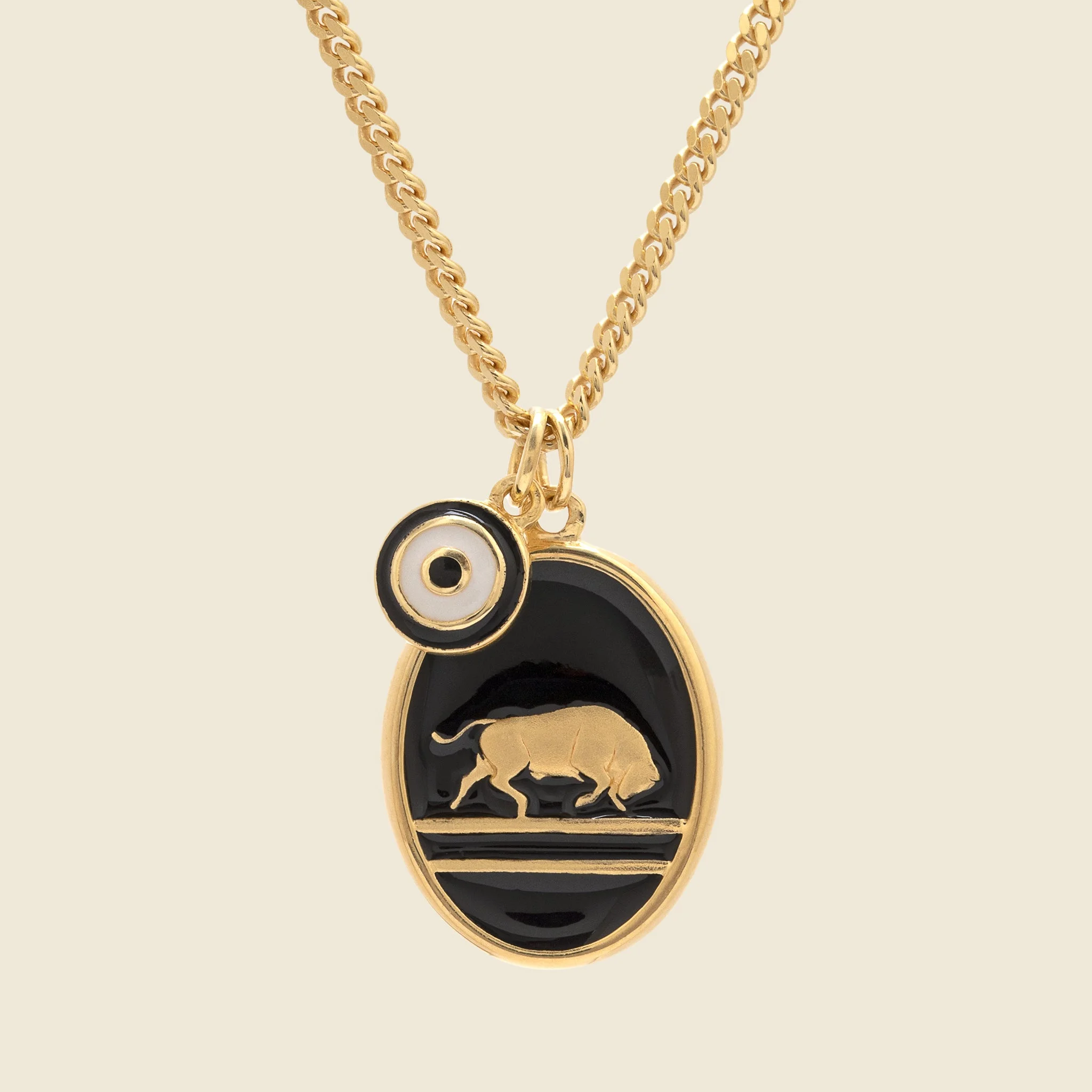 Oxen Pendant Necklace - Gold Vermeil/Black Enamel - 1