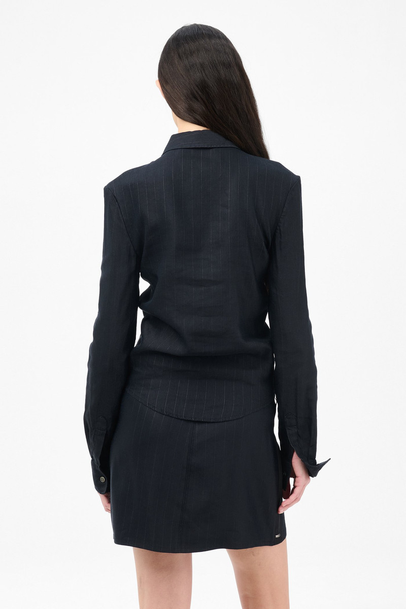 Slim Zip Shirt Night Covert Flex Pinstripe 7